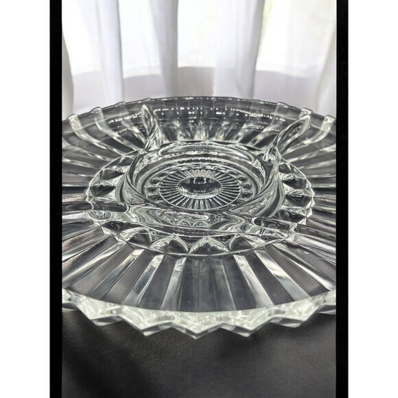 Vintage Indiana Glass Lotus Clear 4 part Divided Relish Plate with Dip Cup Space - Picture 3 of 7